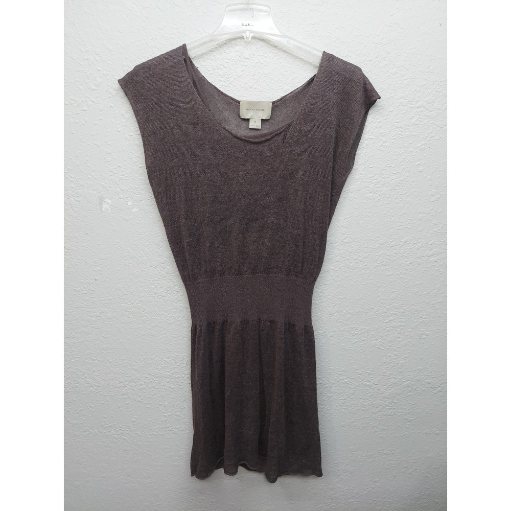Brochu Walker Dress Womens P Brown Linen Sleeveless Knee Length Fully Lined READ
